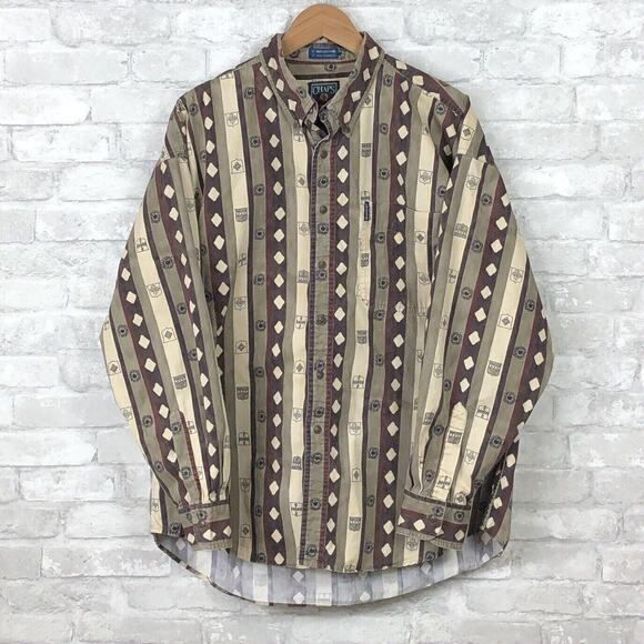 Vintage Ralph Lauren Chaps Button Up Shirt XL Geometric Graphics Mid 1990's - Picture 1 of 9